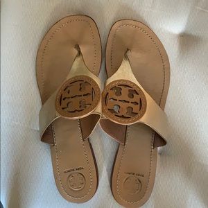 Tory Burch thong sandals, gold/tan, size 10